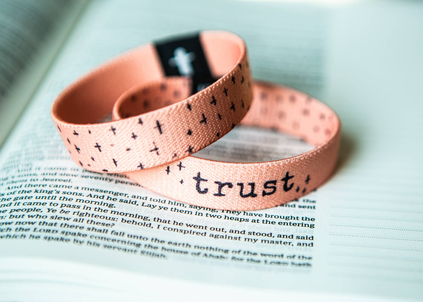 Trust with Black Crosses Stretchy Bracelet